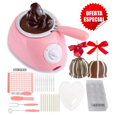 Chocolatera Electrica olla cocina c accesorios postre chocolate Rosa