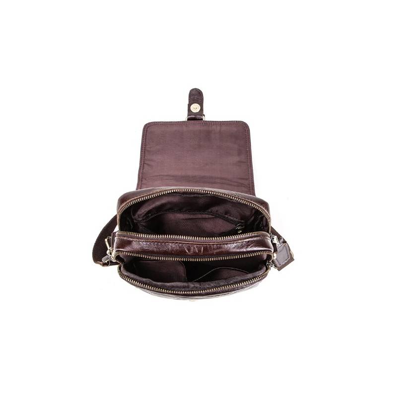 Mochila Bandolera de Pecho Cuero USB de Hombre Celular Morral Marron  GENERICO