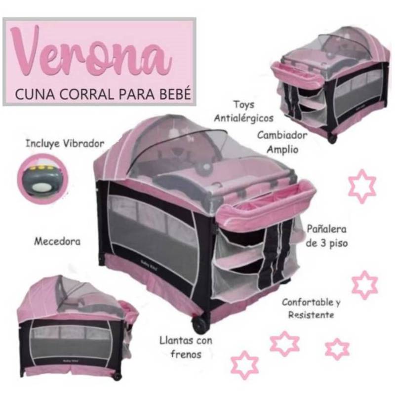 Cuna Corral para Bebe Funcion Mecedor Vibrador Musical Pink BABY KITS