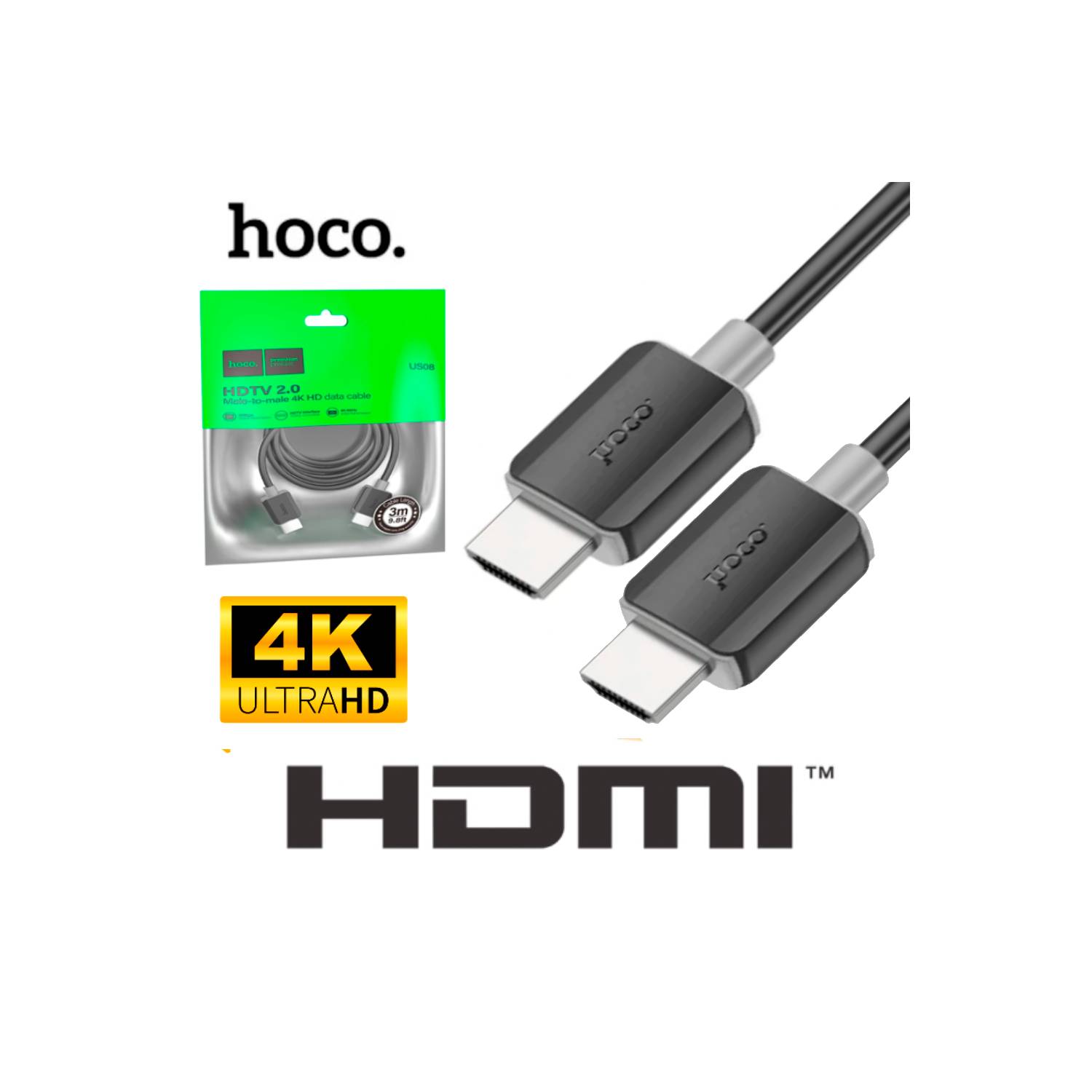 Cable HDMI 2.0 a Cable HDMI 2.0 HOCO US08 Soporte De 4K - 3 Metros