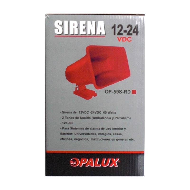 Sirena Para Alarma 12/24vdc - 60 Watts -- Dos Sonidos - Rojo OPALUX