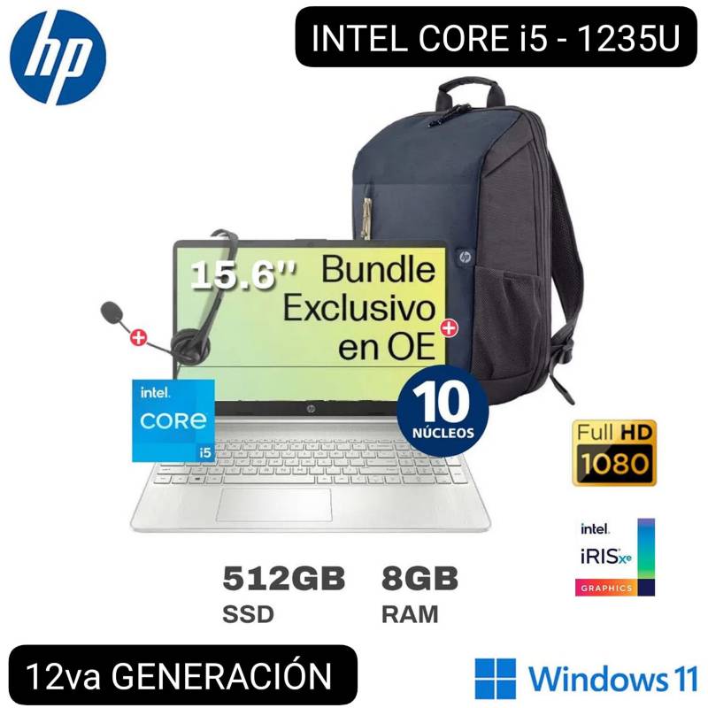 Laptop Hp 15 Dy5000la 156 Intel Core I5 12va Generacion 8gb Ram 512gb Ssd Mochila Audifonos W11 7276