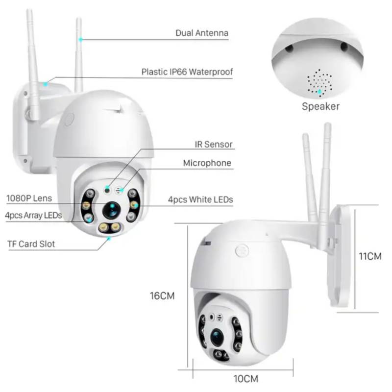 Camara Vigilancia Domo 3mp Ip Exterior Wifi Inalambrica Con Sensor y Alarma  IMPORTADO