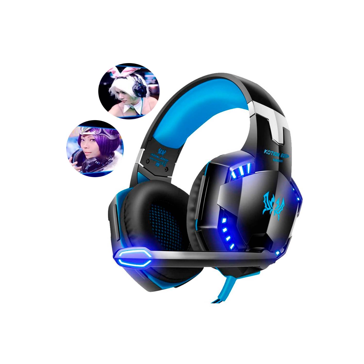 Aud fono Gamer con Micr fono Auricular con Luces Led Azul KOTION