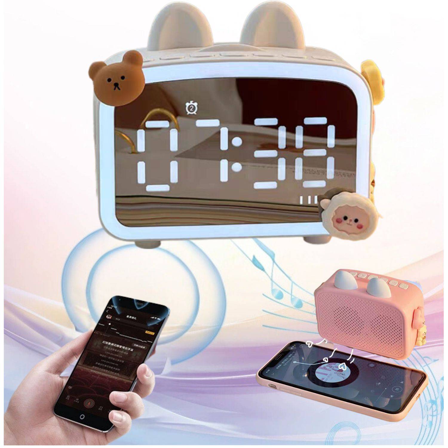 Reloj Despertador Radio Altavoz Kawai Gatito Luz Led Bluetooth 4 En 1  IMPORTADO