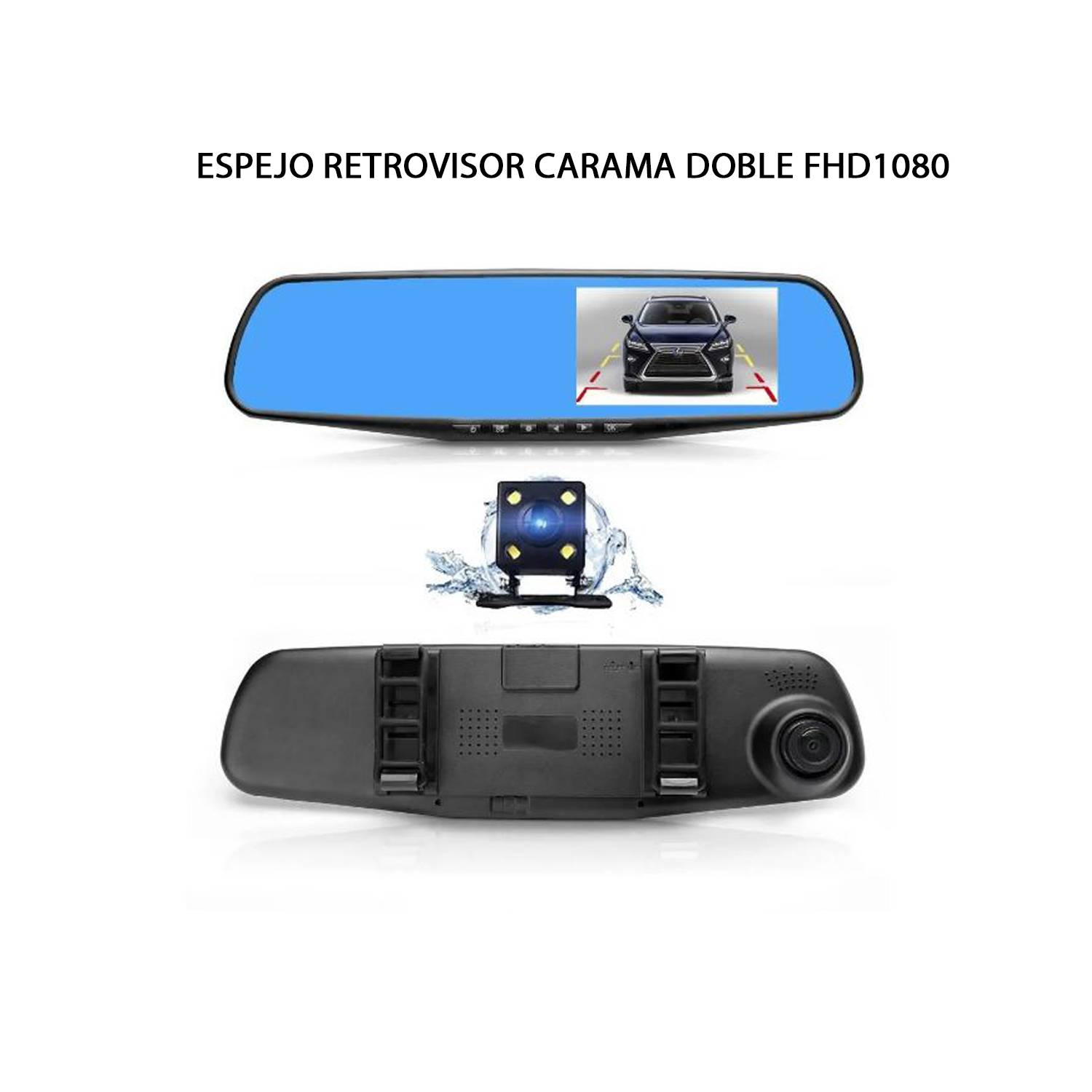Espejo Retrovisor Con Camara Para Auto + Camara Trasera 1080