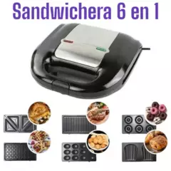 UNIVERSAL - Sandwichera 6 en 1 Placas Intercambiables 750W Wafles Donas y Mas