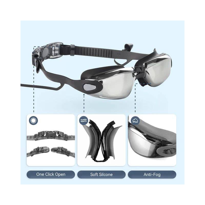 Gafas de natación tapones para los oídos Gafas impermeables Electroplate  Anti-Fog Anti-UV Tire Buckle Gafas profesionales de silicona para adultos -  China Tapones para las orejas de natación y gafas de baño