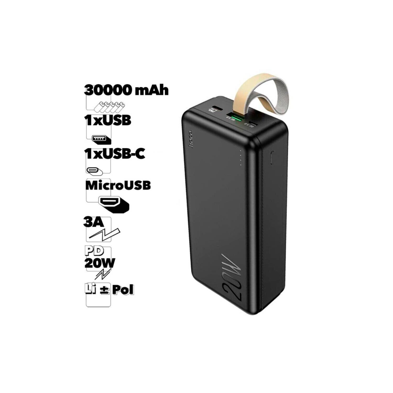 Power Bank 20000Mah Carga Rapida 20W Tipo-C by Hoco Primiun – APOLO AUDIO