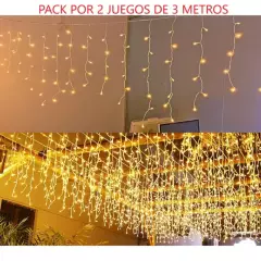 GENERICO - Pack 2 Cortina 3m Luces Led Decoración Navidad Cálida Extensible