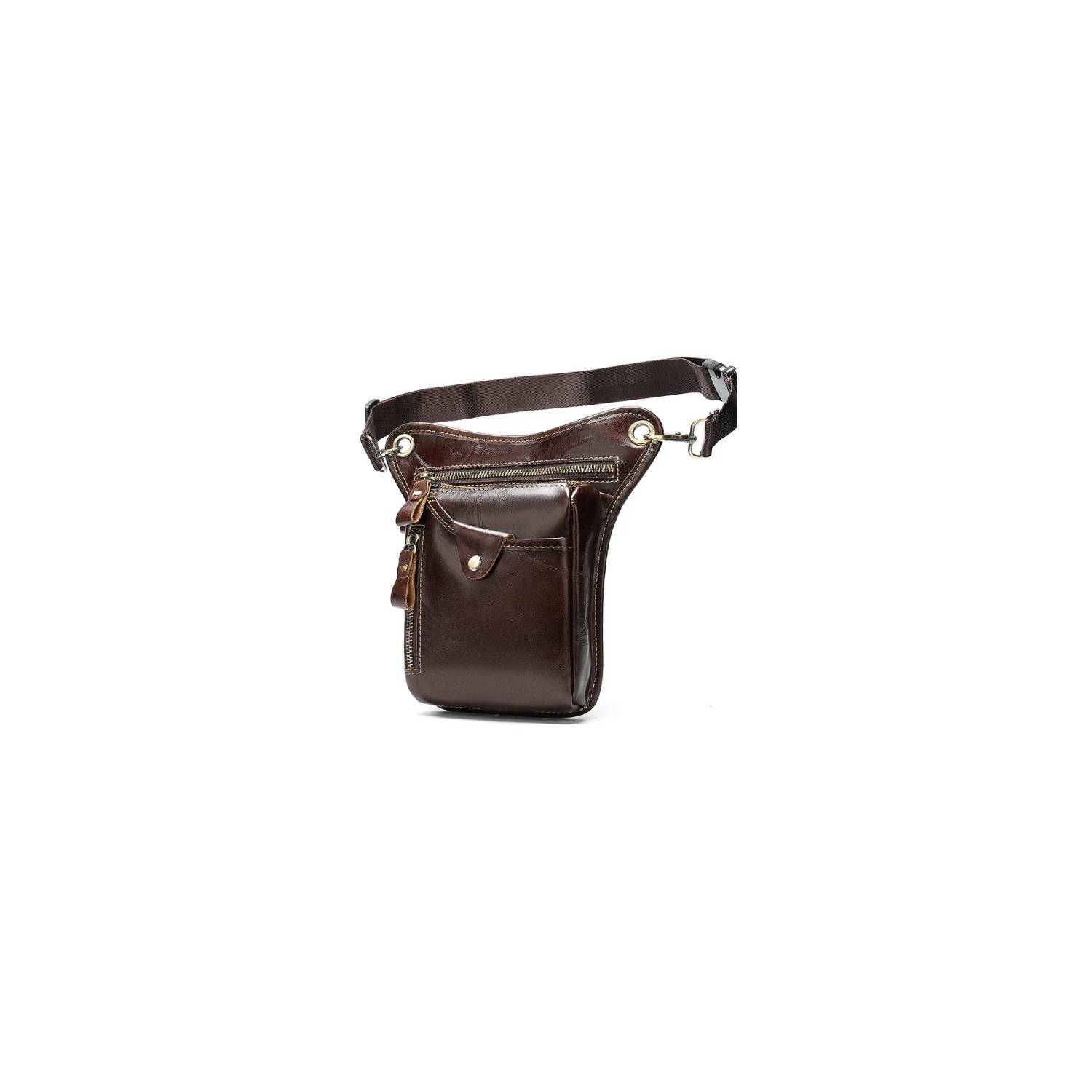 Mochila Bandolera de Pecho Cuero USB de Hombre Celular Morral Marron  GENERICO