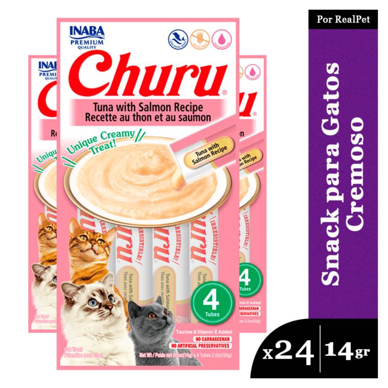CHURU - Snack Cremoso Gato Churu Sabor Atun y Salmon 24 x 14gr