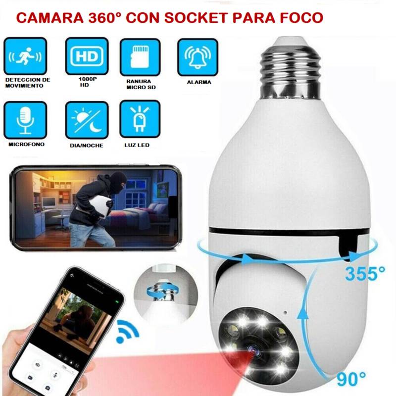 Foco Led Espia Camara Hd Vigilancia 360 Wifi Altavoz En Vivo GENERICO