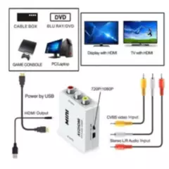 MINI - Convertidor Adaptador AV RCA a HDMI 1080p Full HD Video Blanco