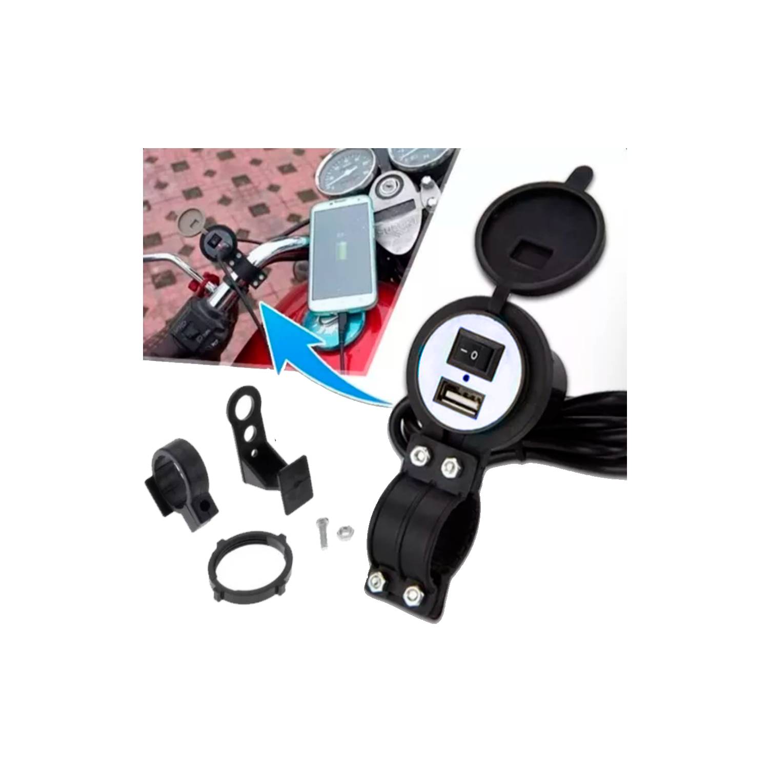 Cargador USB Moto Motocicleta Soporte Impermeable Telefono