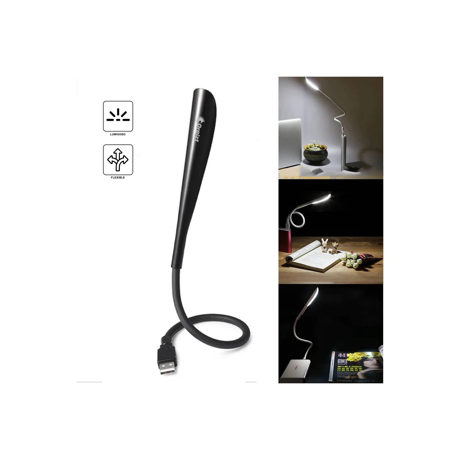 Lampara flexible USB para ordenador portatil, luz LED para Lectura COLOR  NEGRO