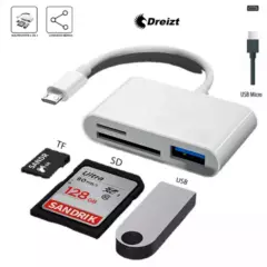 DREIZT - Lector De Tarjetas SD USB 3 En 1 Tipo Micro USB Dreizt ADC210017