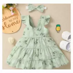 GENERICO - Vestido Para Bebé de Diseño Floral - Verde Menta