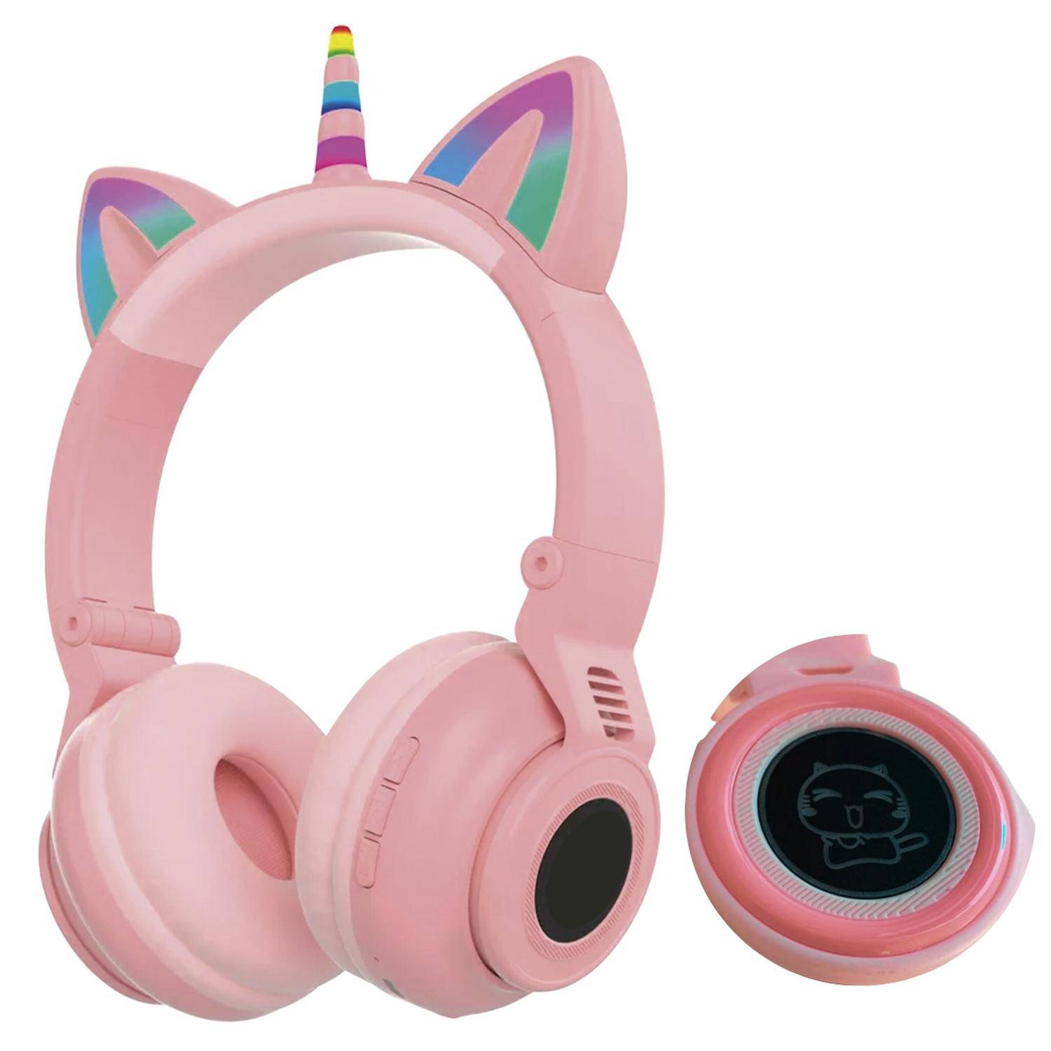 Aud fonos Unicornio CAFINI Con Luz Led RGB Rosa Gatito GENERICO