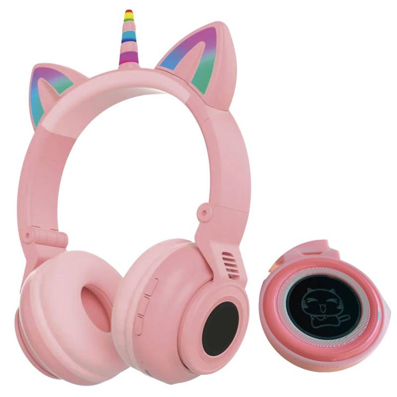 Aud fonos Unicornio CAFINI Con Luz Led RGB Rosa Gatito GENERICO