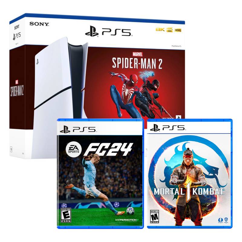 SONY - Consola Ps5 Slim Bundle Spiderman 2 + Ea Sports Fc 24+ Mortal Kombat 1