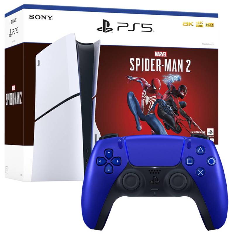 Consola Ps5 Slim Bundle Spiderman 2 + Mando Ps5 Blanco