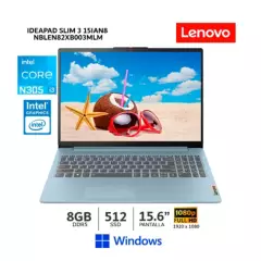 LENOVO - Lenovo IdeaPad Slim 3 15IAN8 15.6" FHD/ Core i3-N305/ 8Gb Ram LPDDR5-4800/ 512Gb SSD/ 82XB003MLM