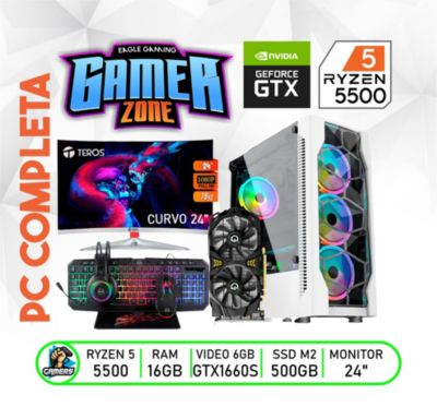 Computadora PC GAMER RYZEN 5-5500 Ram 16GB HDD 1TB +SSD 480GB