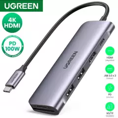 UGREEN - UGREEN Adaptador tipo-C a HDMI + 2 USB 3.0 lector de tarjetas Macbook
