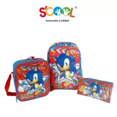 SCOOL - Scool - Set mochila A4 lonchera y cartuchera Sonic