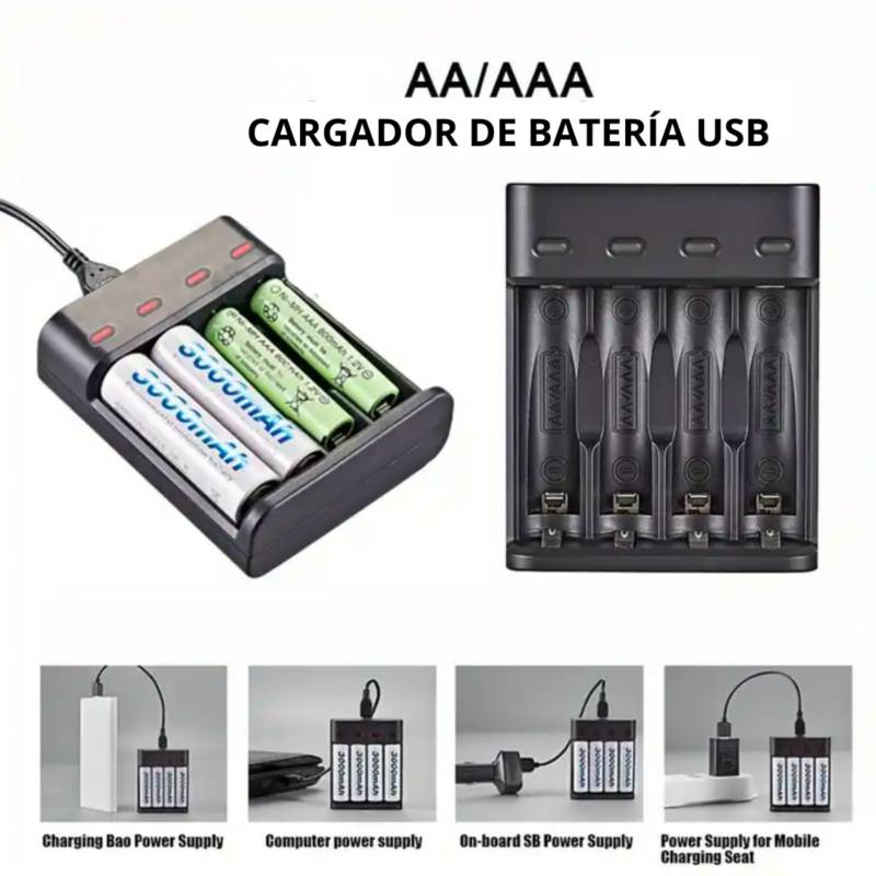 Kit Cargador Duracell con 4 Pilas Aa De 2500mah Recargables GENERICO