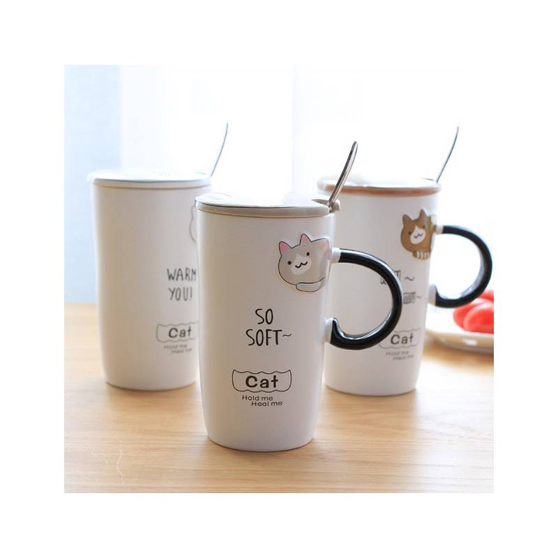 Set de taza con tapa + cucharita - Gato