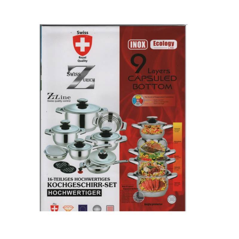 Ollas Acero Inoxidable Zurich Line Flavor 16 pzas - ECOMARKPERU