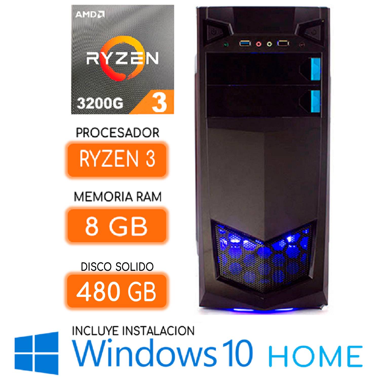 Computadora amd RYZEN 3 3200G Ram 8GB SSD 480GB Wind.10 CPU PC AMD