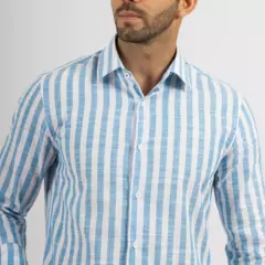 LIMA SHIRT CO - Camisa Lima Shirt Modern Fit Lines Turquesa
