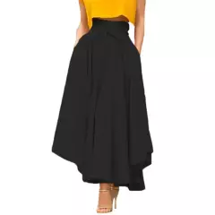 ZANZEA - ZANZEA ocasional de las mujeres Llanura básico de la falda llena con cinturón Equipada llamarada maxi largo Faldas - Negro - S