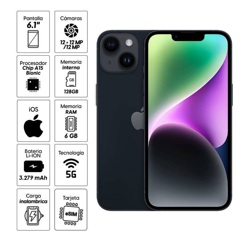 Ripley - APPLE IPHONE 14 PRO 128GB 6GB NEGRO MAS MICA Y CARGADOR