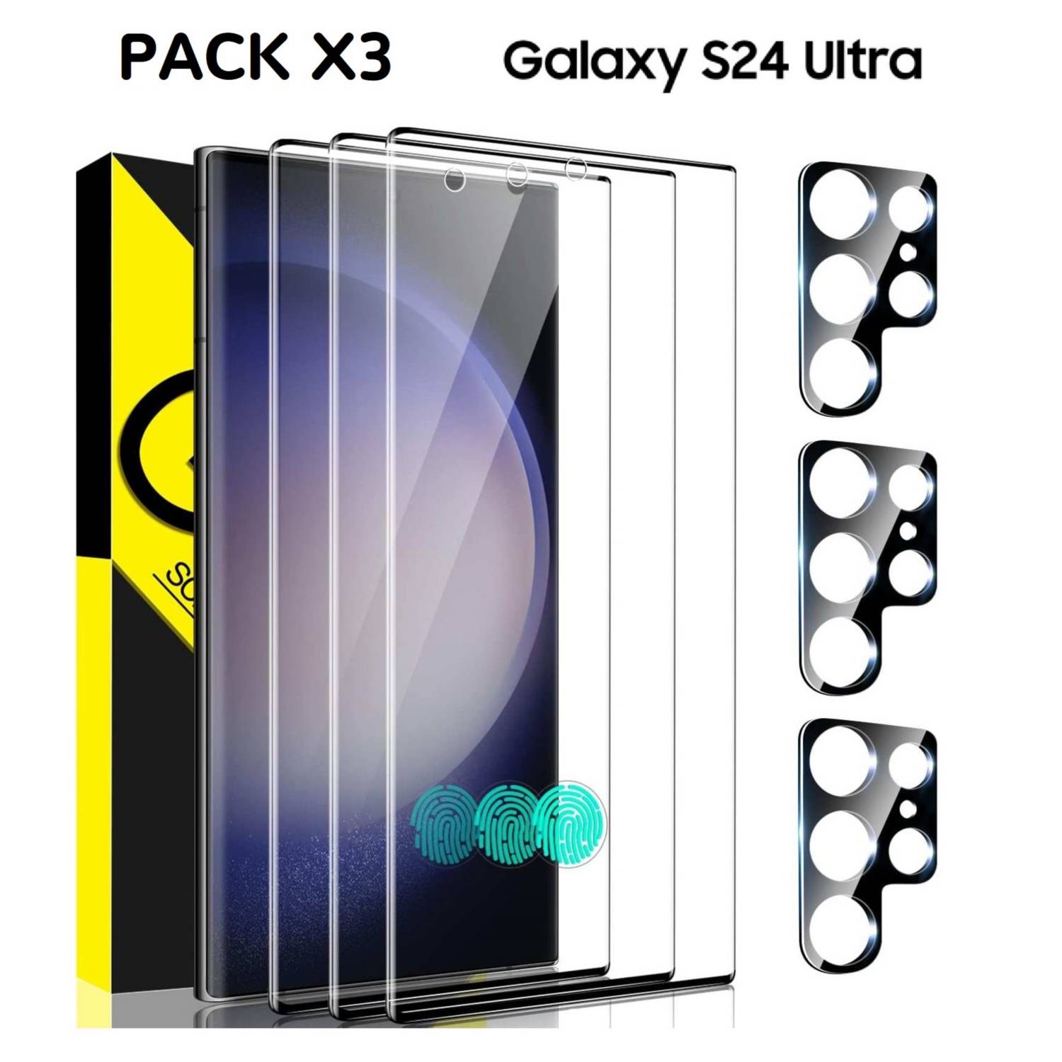 Mica Vidrio Samsung Galaxy S24 ULTRA X3 pack protector pantalla