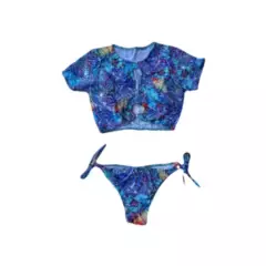 GENERICO - Conjunto Bikini - Tankini Mujer Color Azul Floreado