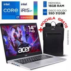 ACER - Laptop Acer Intel Core i7-1165G7 16GB 512GB ASPIRE 5 11° Gen 14” Full HD + Mochila Gratis