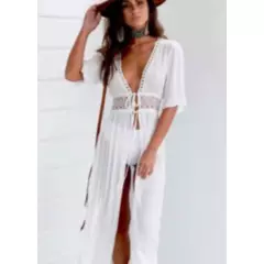 KAST PE - Debbie - Kimono largo Mujer Talla L - Blanco