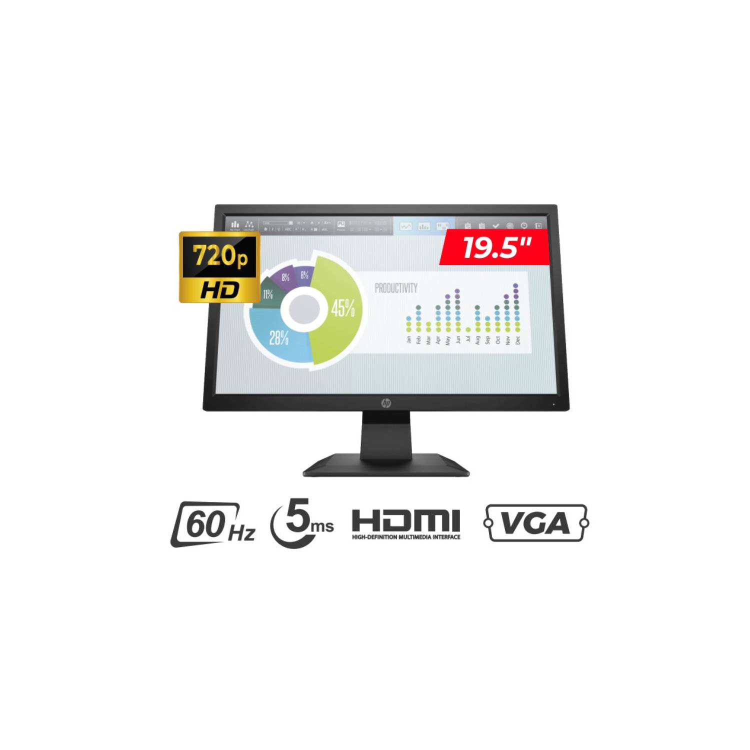 Monitor Hp P204v 19.5 1600x900 Hd+ Hdmi Vga 60hz 5ms