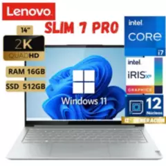 LENOVO - Laptop Lenovo Yoga Slim 7 Pro 14Iap7 Core I7, 14" 2.2K, Ram 16 Gb, Ssd 512Gb , Windows 11, Grey