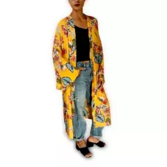 GENERICO - Kimono largo amarillo manga ancha