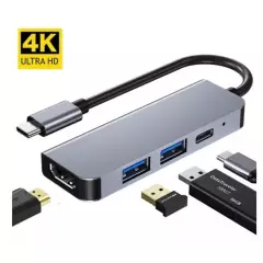 OEM - Hub Adaptador 4 en 1 Tipo C a HDMI 4K / USB/  PD 87W