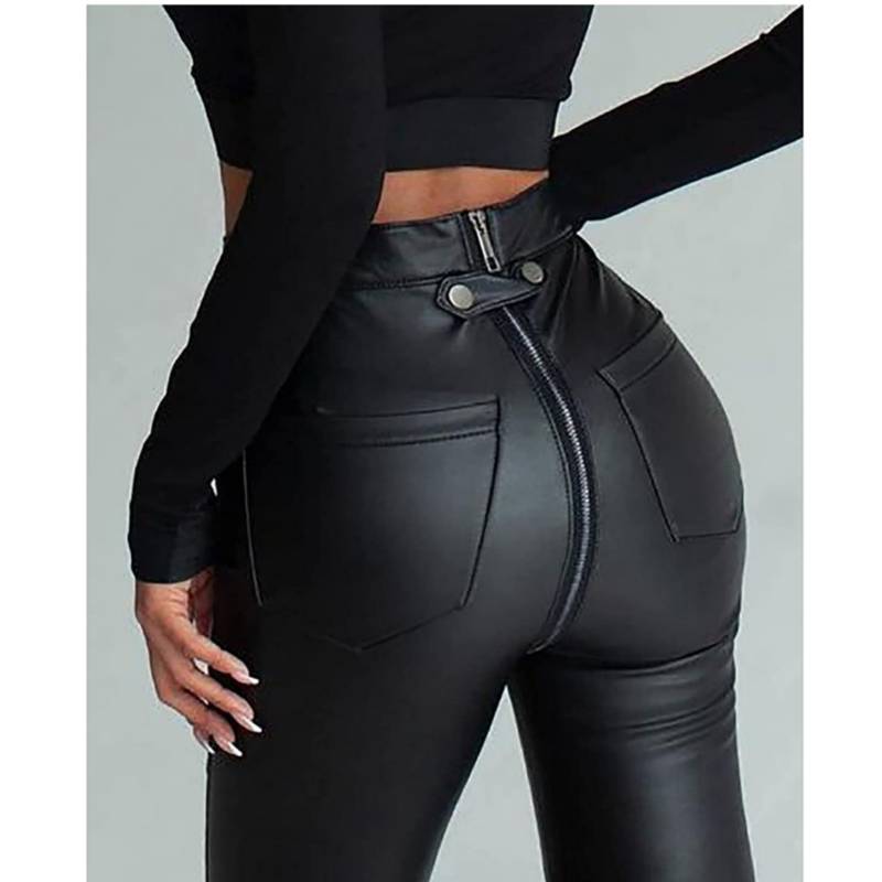 EXCLUSIVO Pantalon de cuero con cremallera trasera para mujer GENERICO