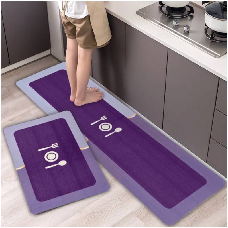 Set de 2 Alfombras decorativas Tapete Antideslizante para Cocina Comedor  Morado