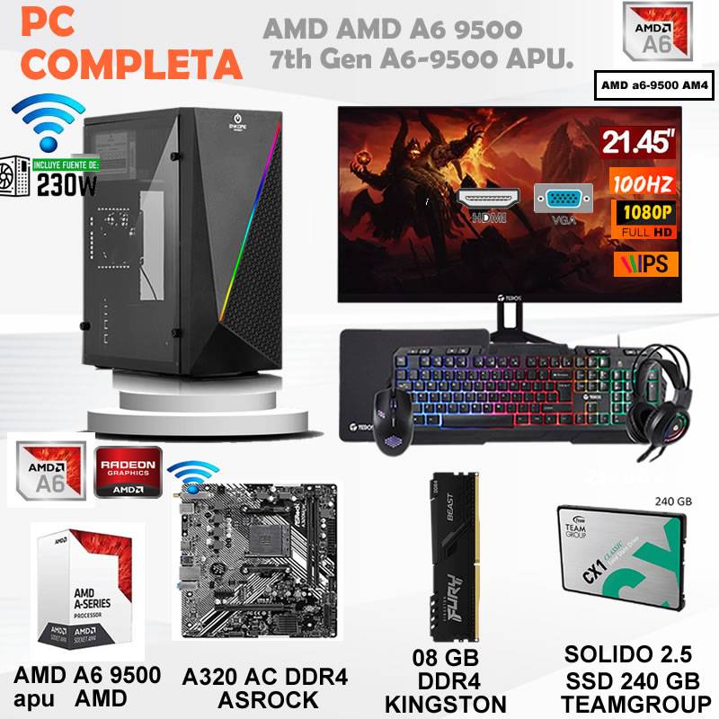 AMD - Computadora AMD A6 9500  ram 8gb ssd 240gb monitor 21.5 FHD