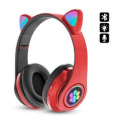 CC GROUP - Audífono Gato Inalámbrico Bluetooth LED RGB Micrófono Rojo 2024