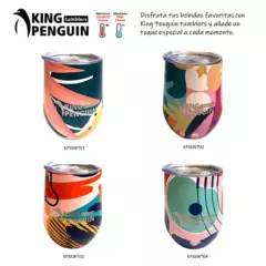 KING PENGUIN - SET de 4 Vasos Termicos de Acero Inox. 355ml - Aislado al Vacío  -Tapa